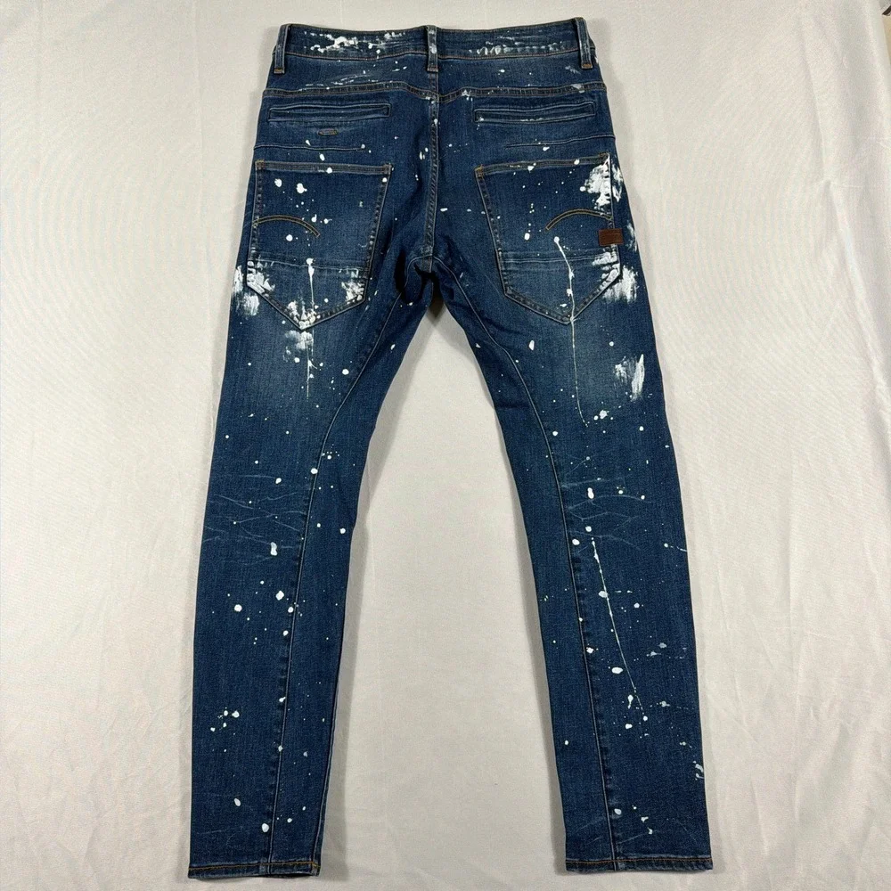 G-Star Raw D-Staq 3D Skinny Paint Splatter Distressed Jeans 29x30‎ Indigo Blue
